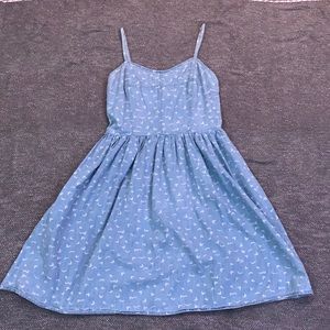 Blue Mini Dress with White Birds Pattern